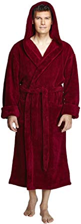 Arus Men's Hooded Fleece Bathrobe Turkish Soft Plush Robe