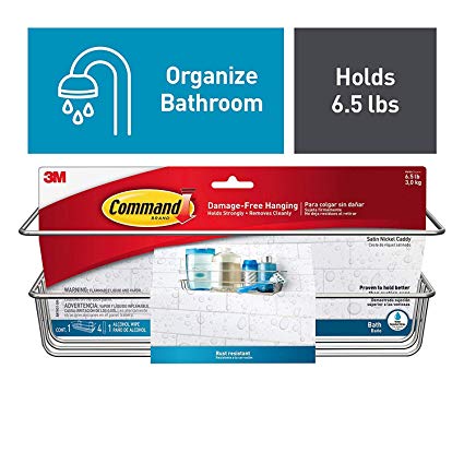 Command FBA_BATH31-SN-ES Shower, Satin Nickel, 1-Caddy, 1-Prep Wipe, 4-Large Water-Resistant Strips (BATH31-SN-ES) (3-Pack)