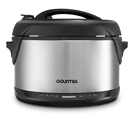 Gourmia Multifunction Electric 1-Hour Hot & Cold Smoker, Pressure Cooker, Slow Cooker and Steamer - 6.5 Qt - with Delay Timer & Removable Racks - 1300W - GPS650