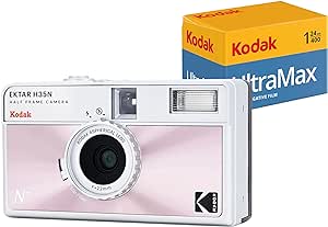 KODAK EKTAR H35N Half Frame Film Camera Bundle with Kodak Ultramax 400/24EXP 35mm Roll Film (Glazed Pink)