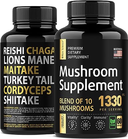 Mushroom Nootropic Supplement with Lions Mane - Mushroom Blend: Lion's Mane, Reishi, Chaga Mushroom Extract - Focus & Brain Support with Turkey Tail, Shiitake, Maitake, Cordyceps Powder - 60 Capsules