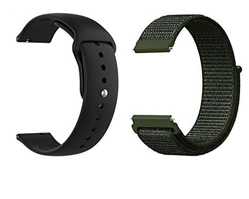 DIVERTS 20mm Soft Silicon and Nylon Watch Strap Bands Compatible for Amazfit Bip, Amazfit GTS, Galaxy Watch Active 2, Gear S2 Classic, Samsung Gear Sporty Strap Pck of 2 - Black/MidGreen