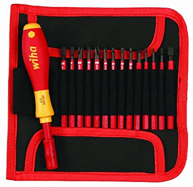 Wiha 28390 Insulated SlimLine Interchangeable Set Includes Handle with Pouch, 15-Piece