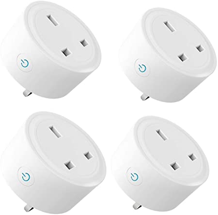 MoKo Smart Plug WiFi Socket, 4 PACK 10A Mini Smart Outlet Compatible with SmartThings/Alexa Echo/Google Home, Wireless Voice Timing Function Remote Control Timer Plug, Smart Life App, No Hub - White