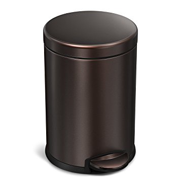 simplehuman Mini Round Step Trash Can, Dark Bronze Stainless Steel, 4.5 L / 1.2 Gal