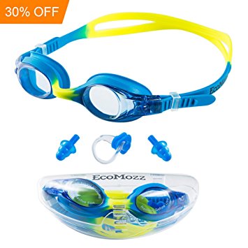 EcoMozz Kids Swim Goggles, UV Protection Anti Fog Swimming Goggles for Kids Girls Boys from 4 to 12 Years Old,With Clear Vision No Leak,Soft Silicone Frame