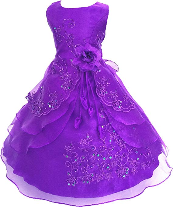 Shiny Toddler Little/Big Girls Embroidered Beaded Flower Girl Flower Girl Birthday Party Daddy-Daught Dress with Petticoat