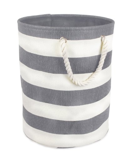 DII Woven Paper Textured Laundry Hamper or Basket, Collapsible & Convenient For Bedroom, Nursery, Dorm, or Closet - Medium Round, Gray Stripe