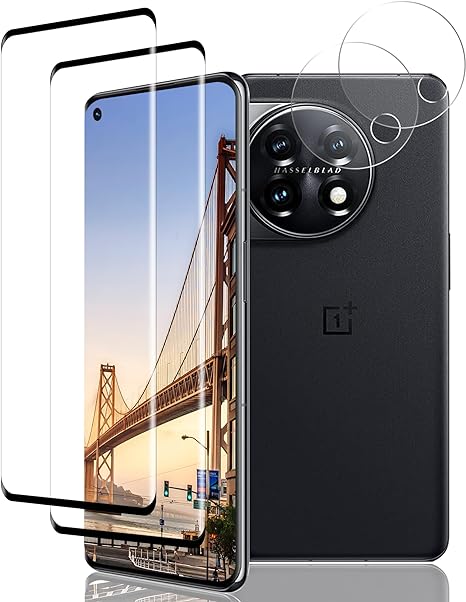 Screen Protector for OnePlus 11 Tempered Glass [3D Curved][Bubble Free][Anti-Scratch][Fingerprint Free][9H Hardness] 2 Pack Screen Protective Film   2 Pack Camera Lens Protector