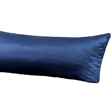 Homiest Silky Soft Satin Body Pillowcase 20 x 54 Navy Blue Body Pillowcase Pillow Cover for Hair