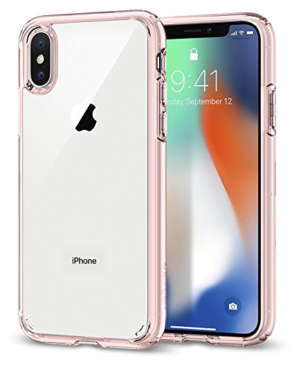 Spigen 057CS22128 [Ultra Hybrid] iPhone X Case, Transparent Phone Clear Back Case with Silicone Bumper Protective Case (Rose Crystal), 1 piece