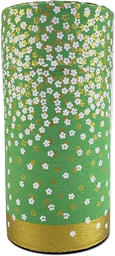 Japanese tea canister tin/Hanazono Light green/air-tight double lid/Yuzen paper/big size (light green)