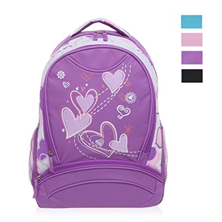 Hynes Eagle Girl's Lightweight Sweetheart Patterns School Backpack (Purple-1)