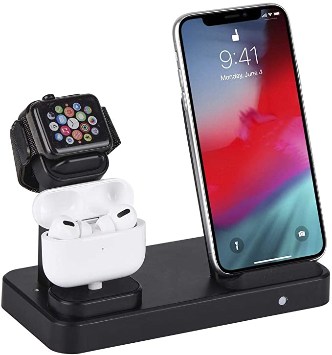 SENZLE for Wireless Charger Apple Watch Charger,3in1 Cable Built-in for iPhone/iWatch 6/5/AirPods Pro/2/1,Wireless Charger Charging Stand Dock Station for iPhone 12/12 mini/11 Pro Max/11/XS/X (Black)