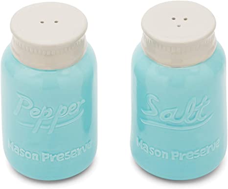 Fox Run Ceramic Mason Jar S&P Shakers, Salt and Pepper, Blue