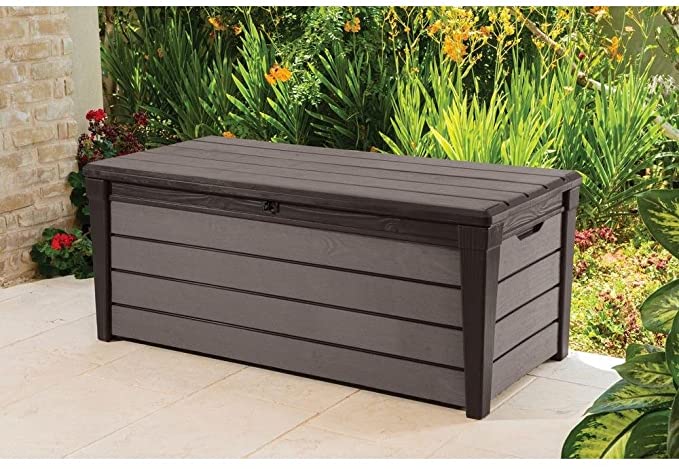 Keter Brushwood 120 Gal. Resin Patio or Pool Deck Box, Brown (227329)