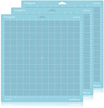 Funnygame 12x12 Lightgrip Cutting Mat for Cricut Maker/Explore Air 2/Air/One(3 Pack), Adhesive Blue Cutting Mat with Non-Slip Flexible Square Gridded Cut Mat for Crafts