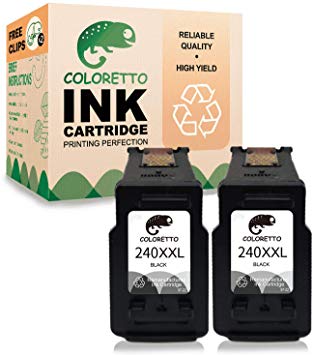 Coloretto Re-Manufactured Printer Ink Cartridge Replacement for Canon PG-240XXL,240XL 240 XL Used in PIXMA MG3620 MG3520 MG3220 MG2220 MG2120 MX532 MX472 MX432 MX452 MX522 TS5120 MX392 (2 Black
