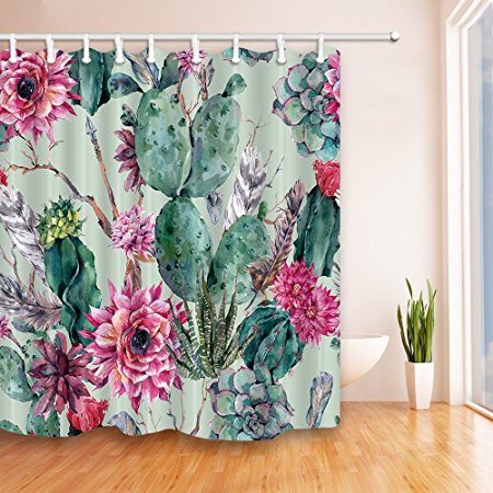 KOTOM Green Plants Cactus Flower 69X70 inches Mildew Resistant Polyester Fabric Shower Curtain Set Fantastic Decorations Bath Curtain (69X70, Multi 1)