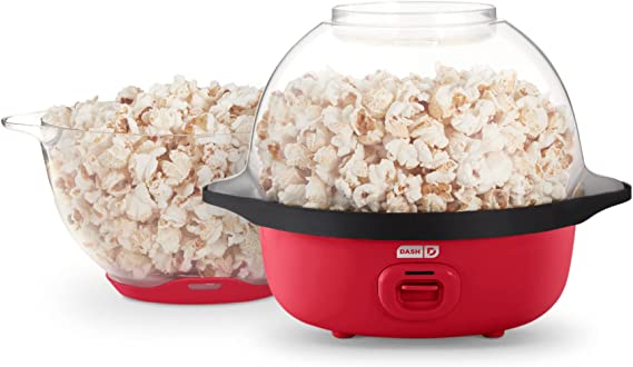 DASH SmartStore™ Stirring Popcorn Maker, 3QT Hot Oil Electric Popcorn Machine with Clear Bowl, 12 Cups - Red