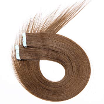 Seamless Rooted Tape in Human Hair Extensions 12 inch Light Brown Tape on 100% Remy Hair Long Straight 20pcs 40g Skin Weft Invisible Double Sided for Women (12" #6)
