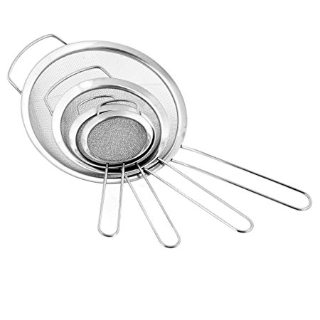 U.S. Kitchen Supply - Set of 4 Premium Quality Fine Mesh Stainless Steel Strainers with Wide Resting Ear Design - 3", 4", 5.5" and 8" Sizes - Sift, Strain, Drain and Rinse Vegetables, Pastas & Tea