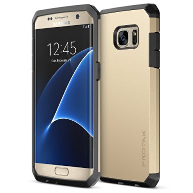 Galaxy S7 Edge Case, Trianium [Protak Series] Ultra Protective Dual Layer TPU Bumper   Hard Polycarbonate Back Plate Heavy Duty Cover   Shock Absorbing for Samsung Galaxy S7 Edge [Champagne Gold]