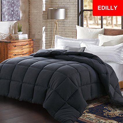 EDILLY Ultra-Soft White Down Alternative Quilted Comforter-King Size-Year Round-Duvet Insert with 4 Corner Tabs-Plush Microfiber Fill-Box Stitched-Hypoallergenic-Fluffy,Warm-90''x 102''-Dark Grey