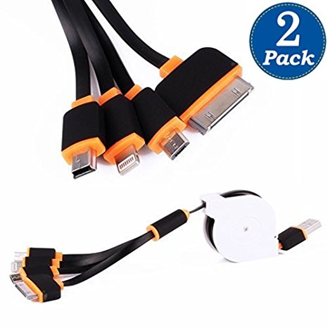 (2 Pack) USB Cable, Multi Portable 3Ft USB Charging Cable for iPhone SE 4 4s 5 5s 5c 6 6s Plus iPad 2 3 4,Galaxy S5 S6,S6 Edge,Galaxy S7 Edge,Nexus 6,Htc,LG G4,V10 and More