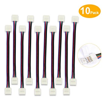 Sunnest 10PCS 5050 RGB LED Strip Light Connector 4 Pin Conductor 10 mm Wide Strip to Controller Jumper, 5050 Color Changing Flexible LED Strip lights Connector