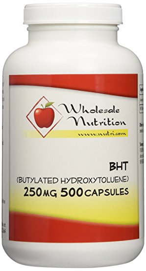 BHT (Butylated Hydroxytoluene) 250mg, 500 capsules