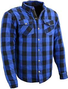 Milwaukee Leather MPM1634 Men's Plaid Flannel Biker Shirt with CE Approved Armor - Reinforced w/Aramid Fiber - 2X Blue