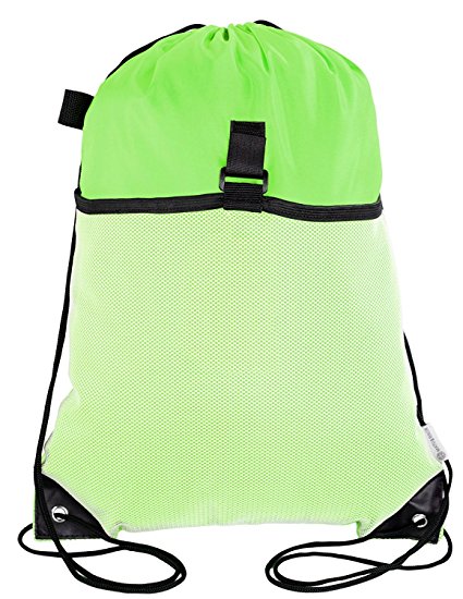 Mato & Hash Drawstring Cinch Bag Backpack With Mesh Pocket Polyester Tote Sack