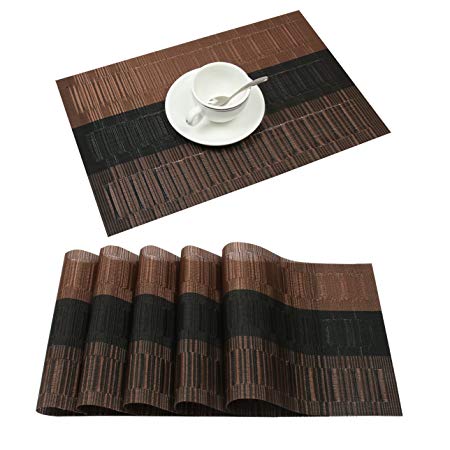 famibay Bamboo PVC Weave Placemats Non-Slip Table Mats for Kitchen Table Set of 6-30x45 cm (Set of 6 Coffee)