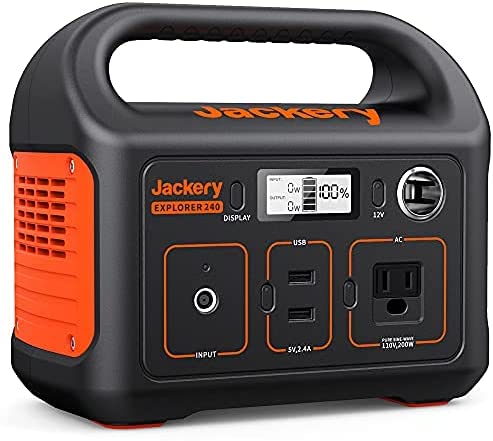 Jackery Portable Power Station Explorer 240, 240Wh Backup Lithium Battery, 110V/200W Pure Sine Wave AC Outlet, Solar Generator (Solar Panel Not Included) for Outdoors Camping Travel Hunting