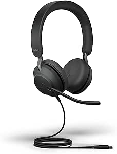 Jabra Evolve2 40 SE Wired Stereo Noise-Cancelling Headset - Features 3-Mic Call Technology and USB-C Cable - Works with All Leading Unified Communications Platforms Such as Zoom & Google Meet - Black