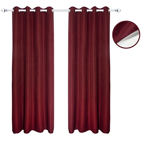 Jinchan Thermal Insulated Lined Blackout Grommet Window Curtains / Drapes for Bedroom,Coating Fabric, One Panel (50 X 84 Inch , Burgundy)