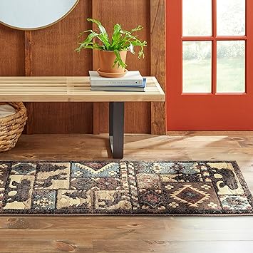 Home Dynamix Buffalo Bear Area Rug, 1'10"x6'10", Brown/ Red, Rectangular