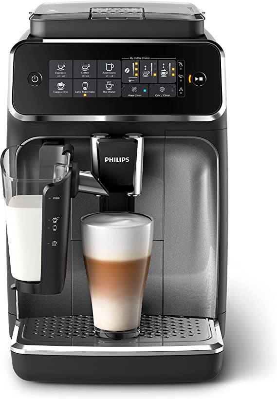 Philips 3200 Series Fully Automatic Bean-to-Cup Espresso Machine, 5 Coffee Specialties, LatteGo Milk Solution, Black/Silver, EP3246/70