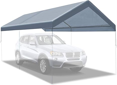 BenefitUSA Canopy ONLY 10'x20' Carport Replacement Canopy Outdoor Tent Garage Top Tarp Shelter Cover w Ball Bungees (Grey)