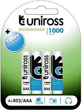 Uniross Performance 4 X AAA 1000  Series Rechargeable Batteries