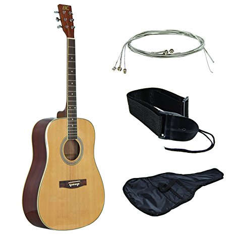 Acoustic Guitar 41" Full Size Natural Includes Guitar Case, Strap and More