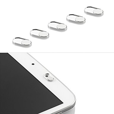 Webcam Cover - Silver Metal 5 Pack - NEW STRONGER ADHESIVE - iPhone Android Laptops Macbooks PCs Tablets Smartphones – Swiss Made Quality - Covers Your Camera for Privacy Security Against Cam Hacks