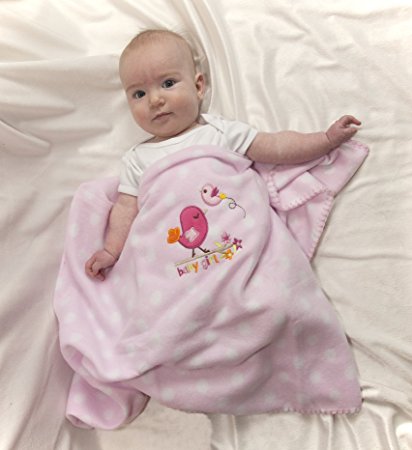 Soft and Large Baby GIRL Receiving Blanket or Swaddle Blanket and Tummy Time too! Birds and Flowers By Simplicity Designs