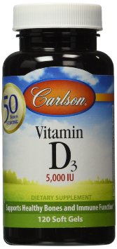 Carlson Labs Vitamin D3 5000 IU Soft Gels 120 Count