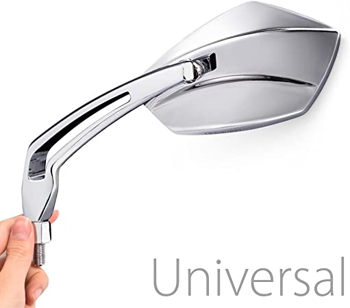 Polished Chrome Rear View Mirrors Palm Sturdy 10mm 5/16" for Custom Metric and Harley Motorcycle Chopper Bobber E-Mark