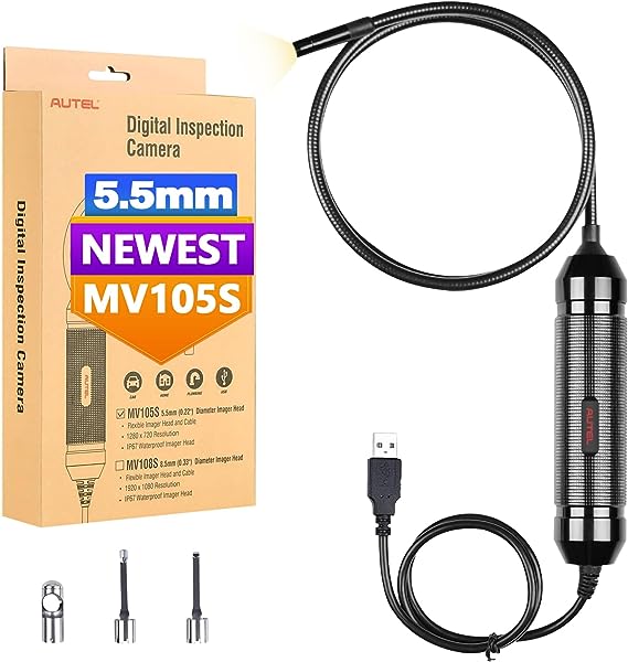 Autel MaxiVideo MV105S Digital Inspection Camera, Work with PC & Autel MaxiCOM and MaxiSYS Series MK808S MS908 Pro II Elite II Pro etc. Updated of MV105 MV108S with 1280 x 720 Resolution, 5.5 mm Head