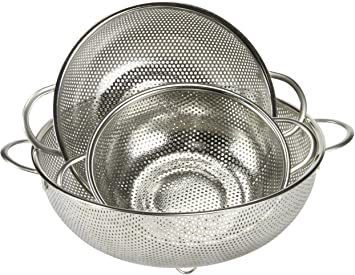 Chef Craft Quick Drain 3 Piece Microperforated Colander Set, 1.5 quart, 2.5 quart, and 5 quart, Stainless Steel