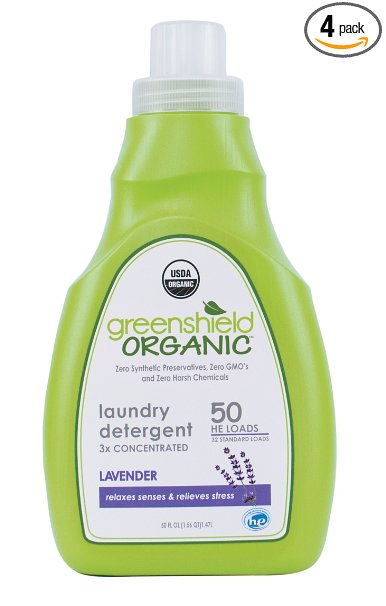 Greenshield Organic, Usda Organic Lavender Liquid Laundry Detergent, 50-Ounces (Pack of 4)