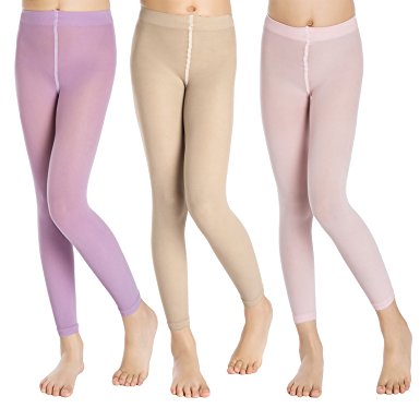 Girls Tights Footless Dance Tights,Solid Color Ballet Tights 3-Pair-Pack